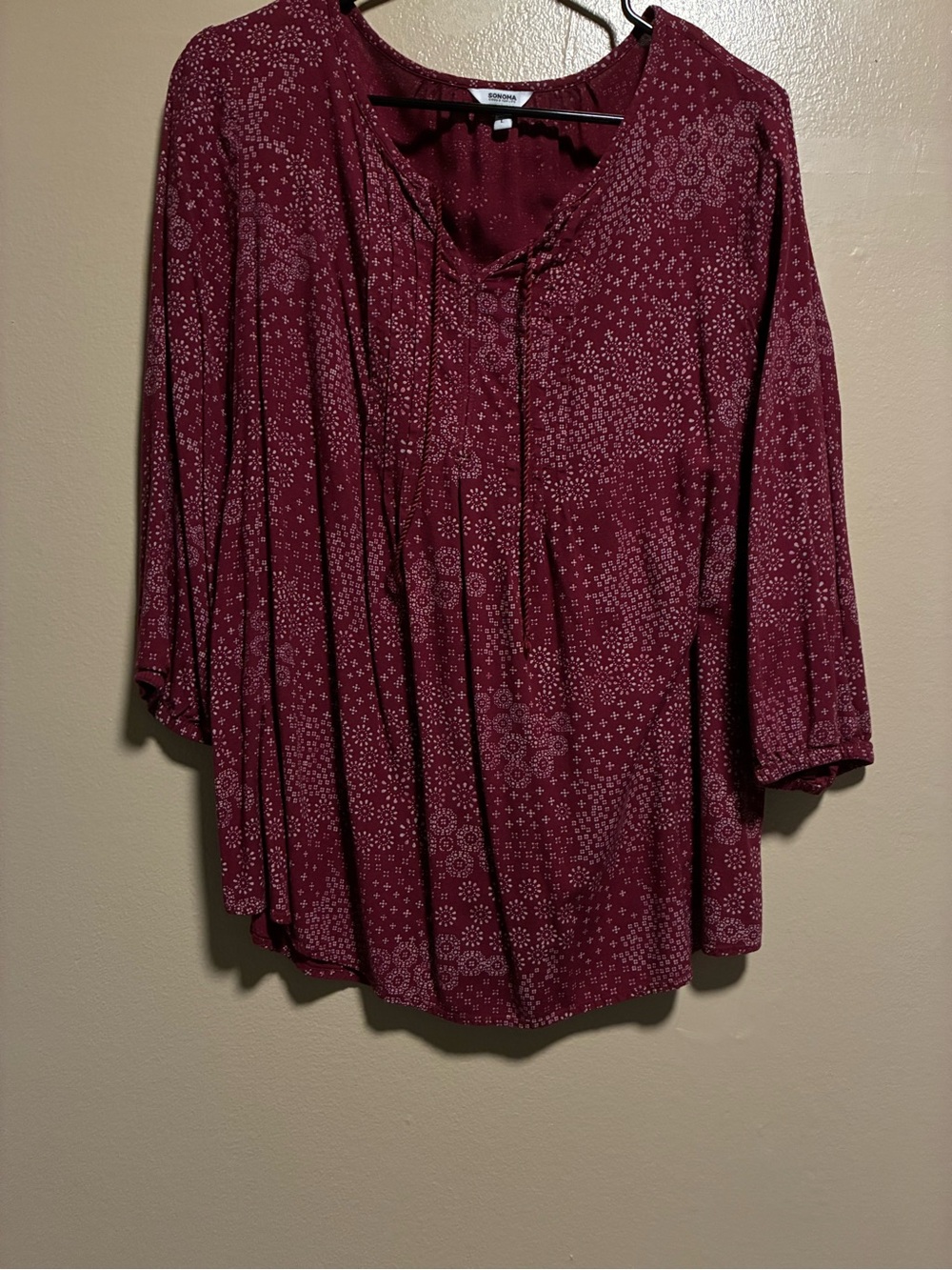 Sonoma Burgundy Printed Peasant Tunic Top
